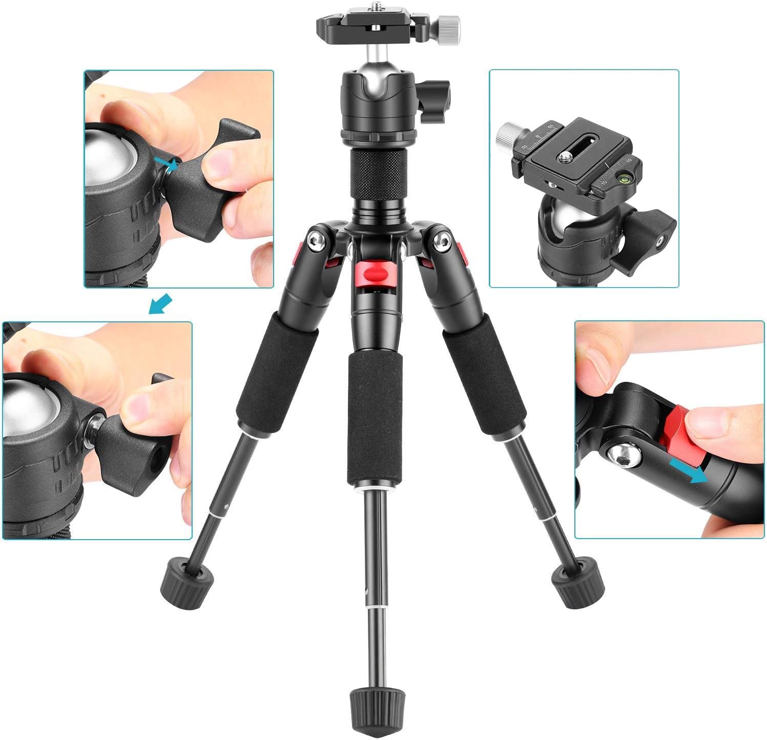 Neewer Portable Desktop Mini Tripod - Aluminum Alloy 20 inches/50 Centimeters with 360 Degree Ball Head, 1/4 inch Quick Shoe Plate for DSLR Camera Video Camcorder, Load up to 11 pounds/5 kilograms-6