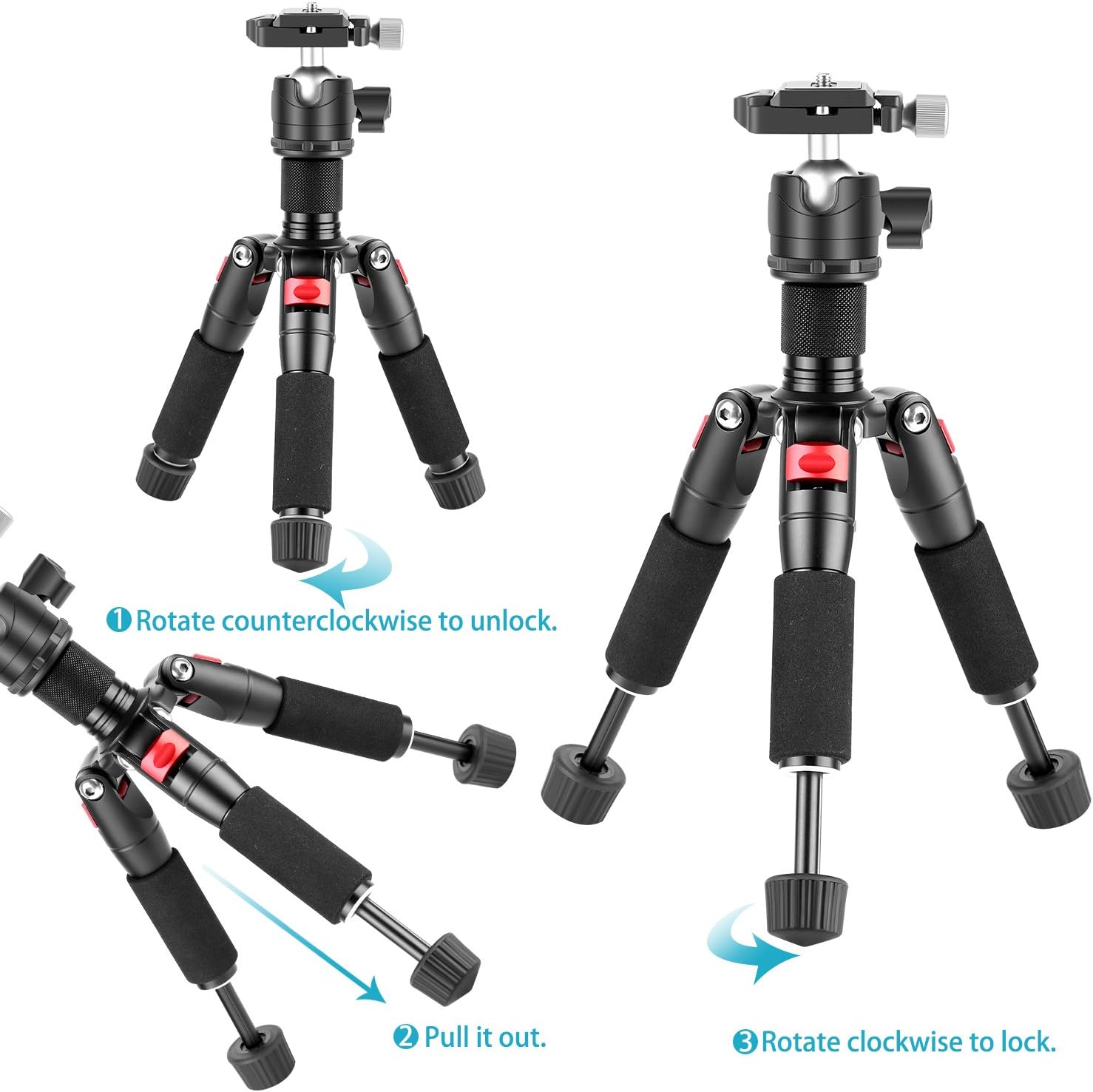 Neewer Portable Desktop Mini Tripod - Aluminum Alloy 20 inches/50 Centimeters with 360 Degree Ball Head, 1/4 inch Quick Shoe Plate for DSLR Camera Video Camcorder, Load up to 11 pounds/5 kilograms-8