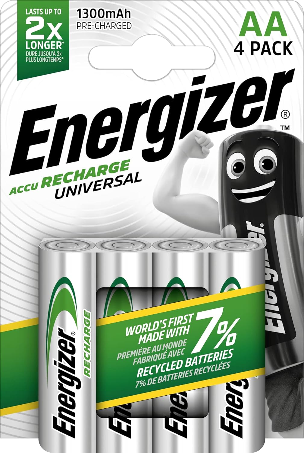 Energizer Rechargeable AA Batteries, Universal Double AA, Pack of 4-0