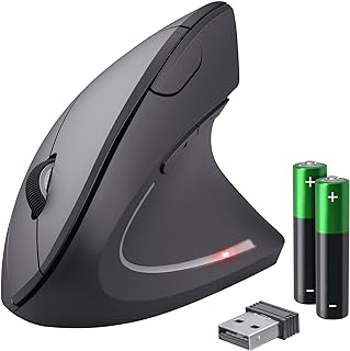 Trust Verto Wireless Ergonomic Mouse, Vertical Mouse with Storable USB Micro-receiver, 800-1600 DPI, 6 Buttons, Illuminated Mouse for Right Hand Users for PC, Laptop, Mac, Batteries Included - Black