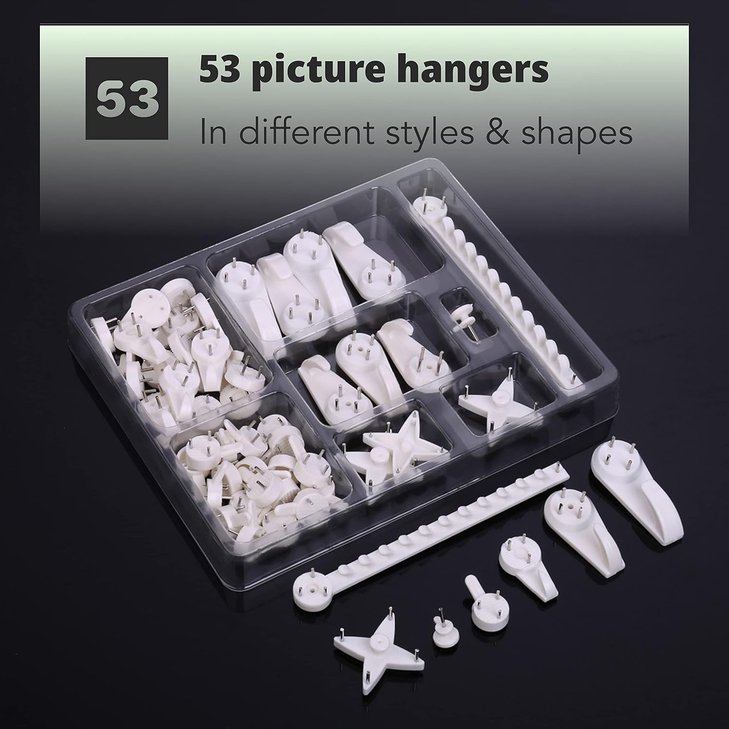 H&S 53pcs Picture Hanging Hooks Photo Frame Hanger Hook Set Kit Pins - Non-Trace White for Hard Brick Walls Canvas Prints - Picture Hanging Hook - Photo Frame Hook - Picture Hooks for Brick Walls-2