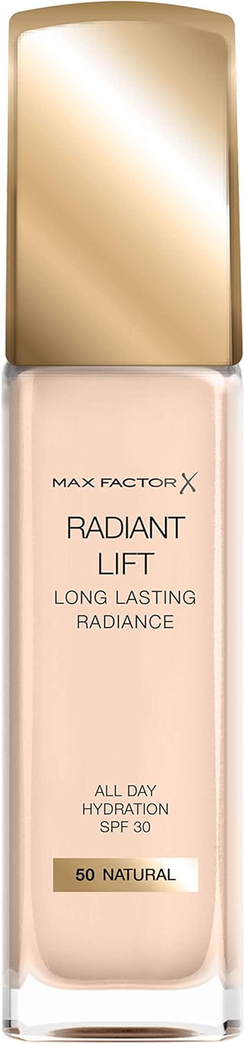 Max Factor Radiant Lift Liquid Pump Medium to Full Coverage Radiant Finish Foundation with SPF30 and Hyaluronic Acid, 050 Natural, Medium Skin Tone, 30ml-1