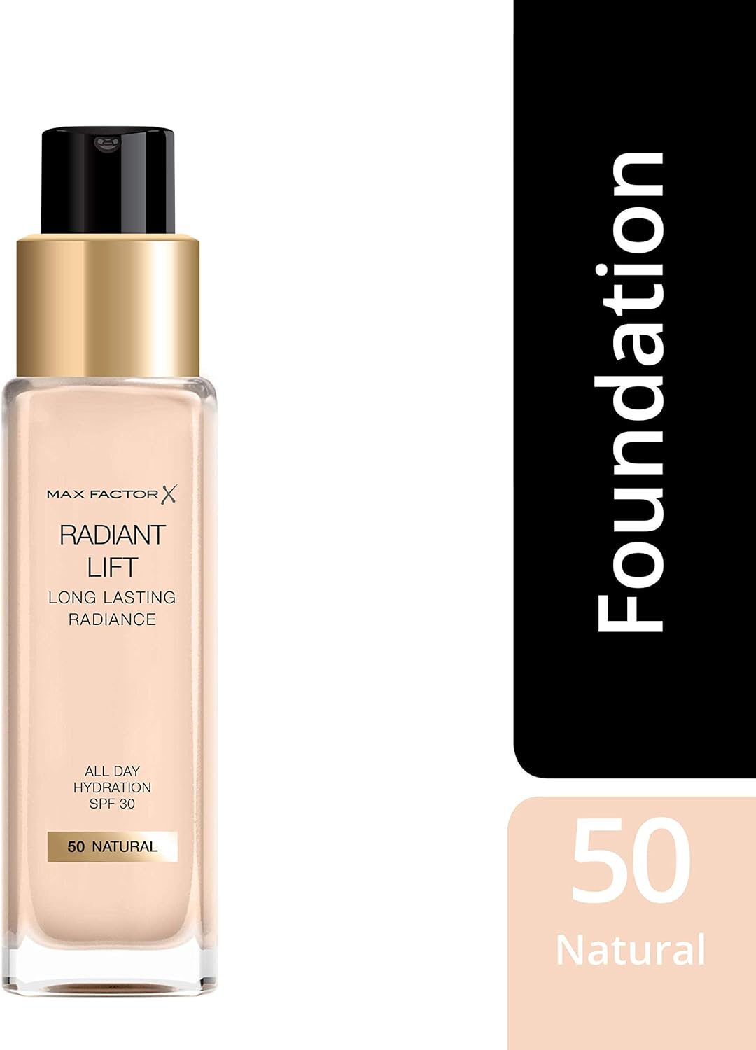 Max Factor Radiant Lift Liquid Pump Medium to Full Coverage Radiant Finish Foundation with SPF30 and Hyaluronic Acid, 050 Natural, Medium Skin Tone, 30ml-2