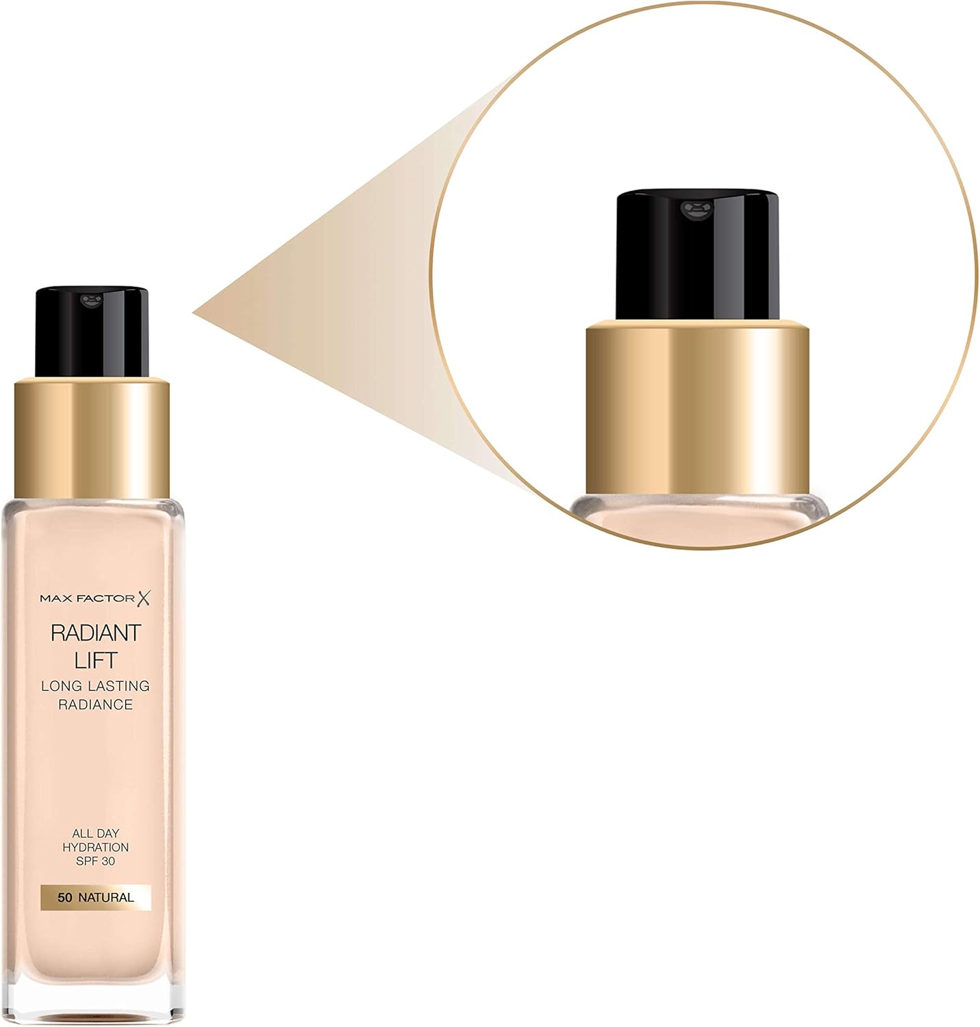 Max Factor Radiant Lift Liquid Pump Medium to Full Coverage Radiant Finish Foundation with SPF30 and Hyaluronic Acid, 050 Natural, Medium Skin Tone, 30ml-4