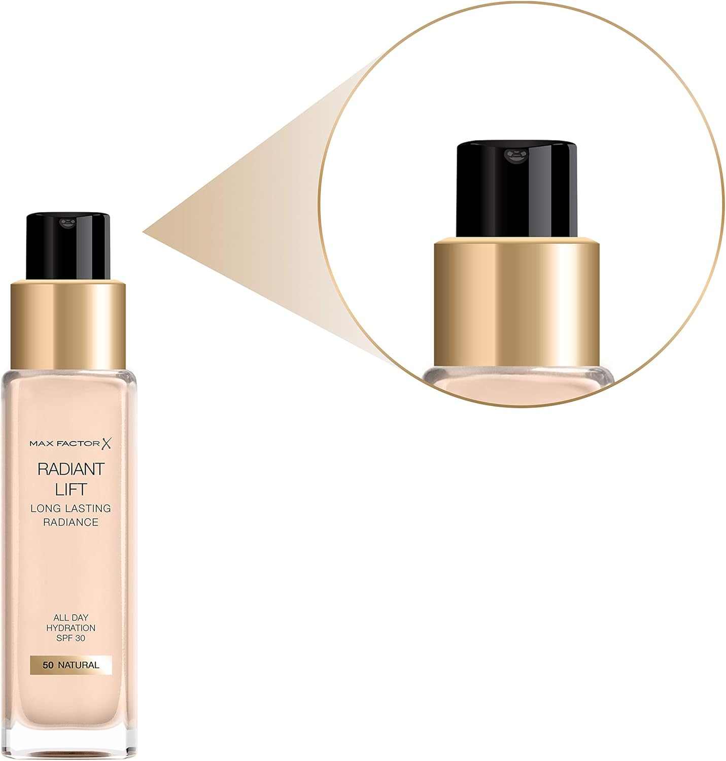 Max Factor Radiant Lift Liquid Pump Medium to Full Coverage Radiant Finish Foundation with SPF30 and Hyaluronic Acid, 050 Natural, Medium Skin Tone, 30ml-6