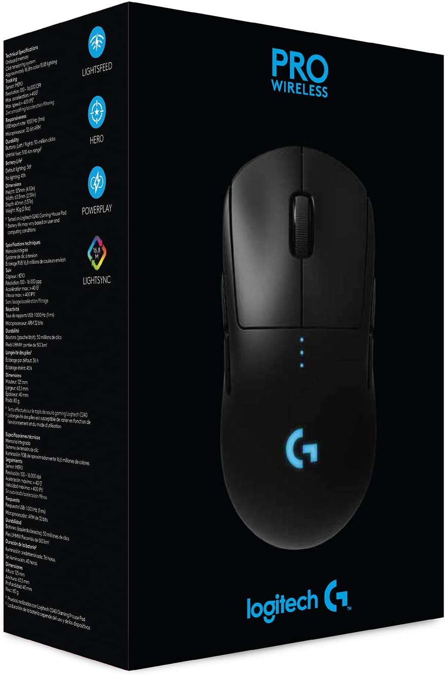 Logitech G PRO Wireless Gaming Mouse, HERO 25K Sensor, 25,600 DPI, RGB, Ultra Lightweight, 4-8 Programmable Buttons, Long Battery Life, POWERPLAY-compatible, UK Packaging, PC/Mac - Black-7