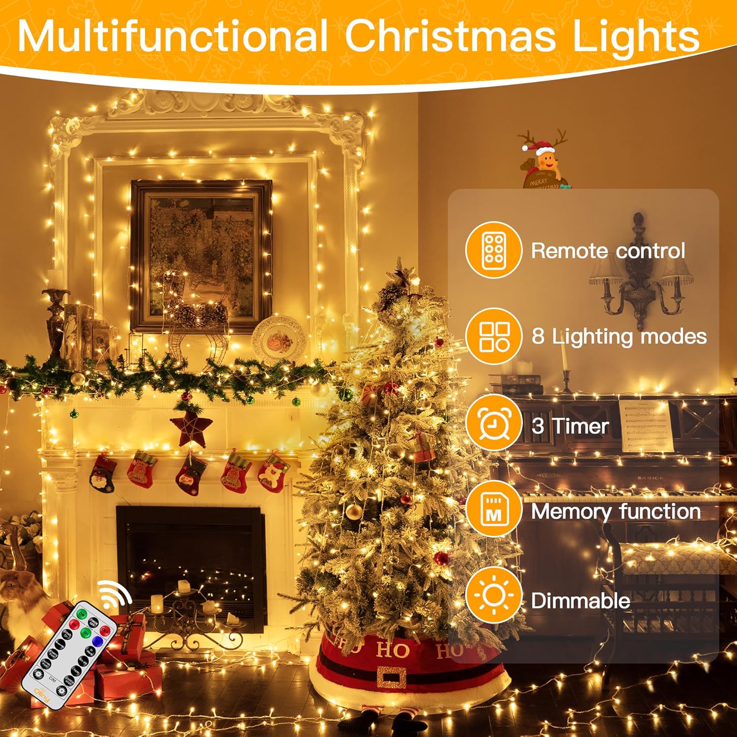 Ollny Outdoor Christmas Tree Lights - 80m 800 LED Fairy Light Christmas Decorations White Waterproof String Lights Mains Powered Plug in with Remote/Timer 8 Modes for Outside/Garden/Indoor/Window-8