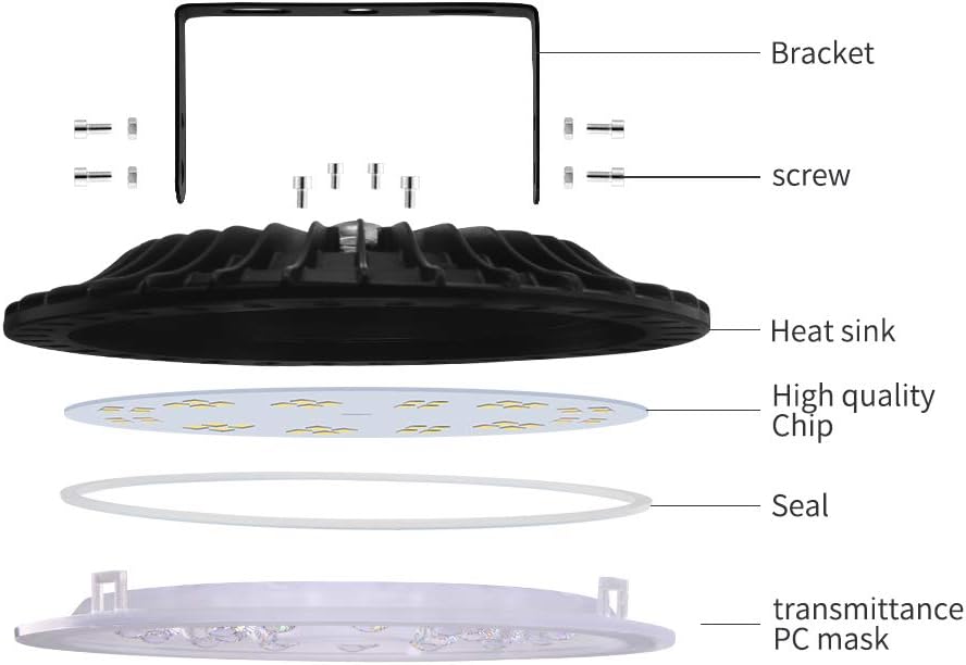 Viugreum 100W UFO LED High Bay Light, 10000LM 6000K-6500K Daylight White Ultra Thin LED Warehouse Lighting, IP65 Waterproof Commercial Bay Lighting Shop Area Workshop Garage Lights Fixtures-1