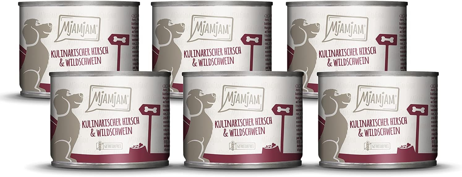 MjAMjAM - premium wet food for dogs - culinary deer & wild boar with cranberries, pack of 6 (6 x 200 g), grain-free with extra meat-0