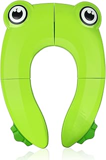 Pejoye Foldable Potty Toilet Training Seat, Travel Portable Toddler Toilet Seat, Folding Potty Training Seat for Kids with 6 Anti Slip Silicone Pads and 1 Carry Bag, Green Frog