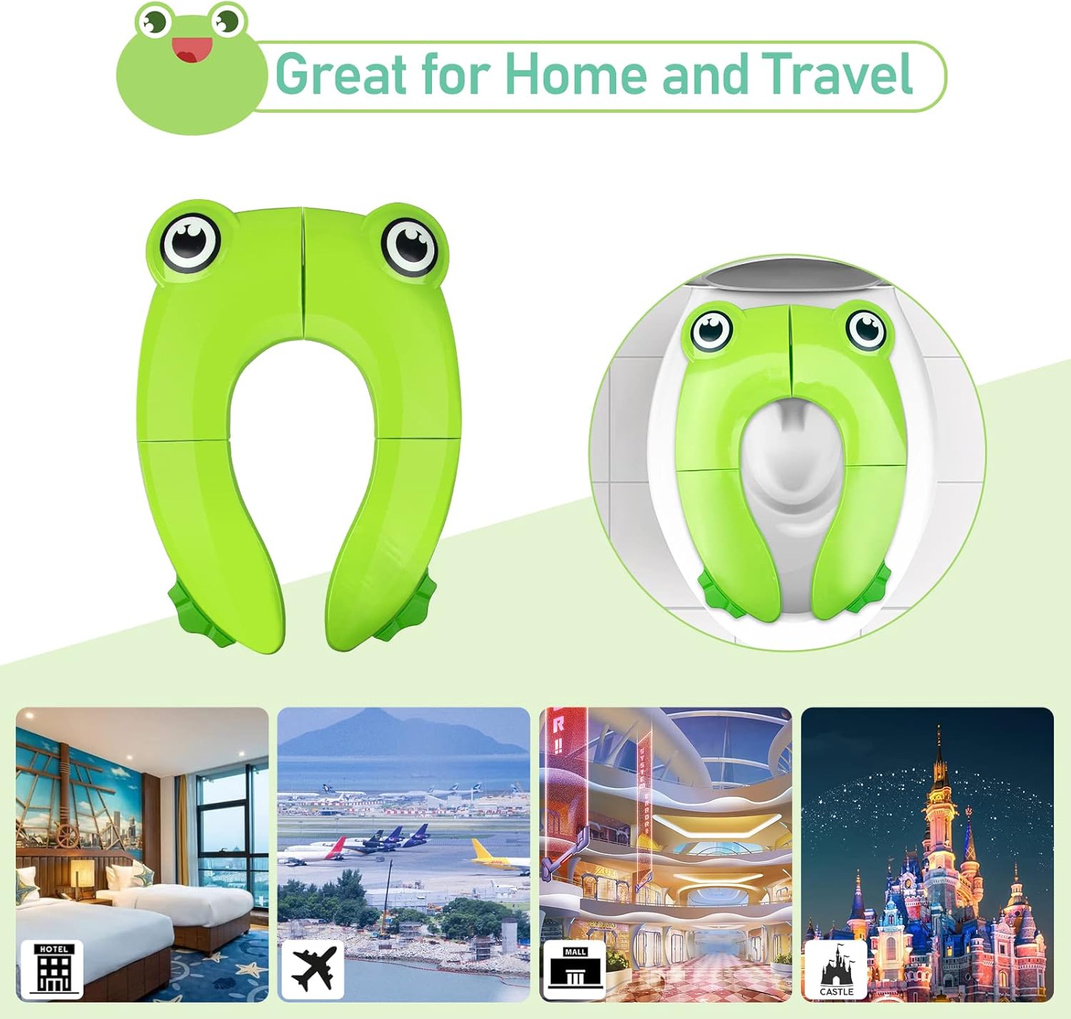 Pejoye Foldable Potty Toilet Training Seat, Travel Portable Toddler Toilet Seat, Folding Potty Training Seat for Kids with 6 Anti Slip Silicone Pads and 1 Carry Bag, Green Frog-4