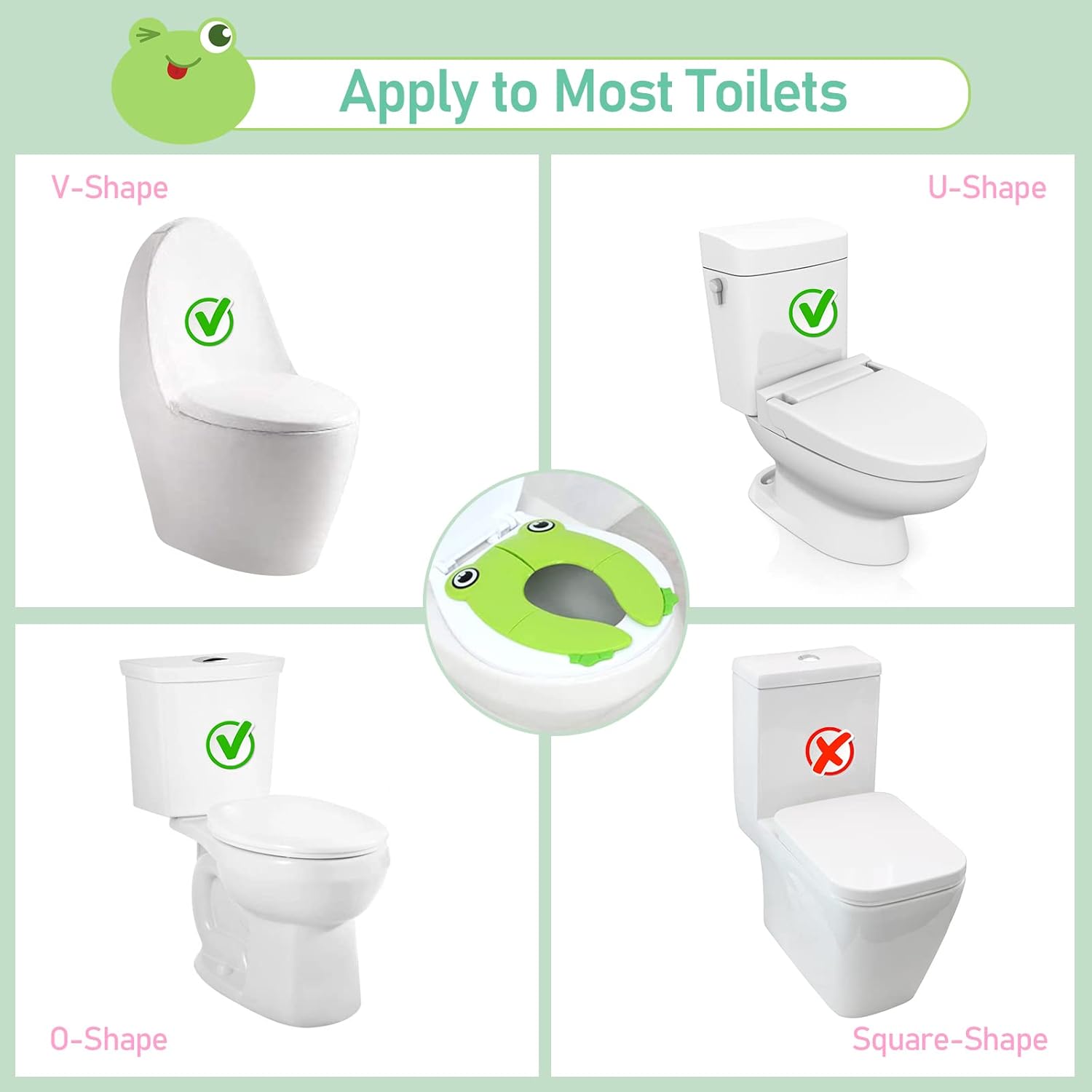 Pejoye Foldable Potty Toilet Training Seat, Travel Portable Toddler Toilet Seat, Folding Potty Training Seat for Kids with 6 Anti Slip Silicone Pads and 1 Carry Bag, Green Frog-5