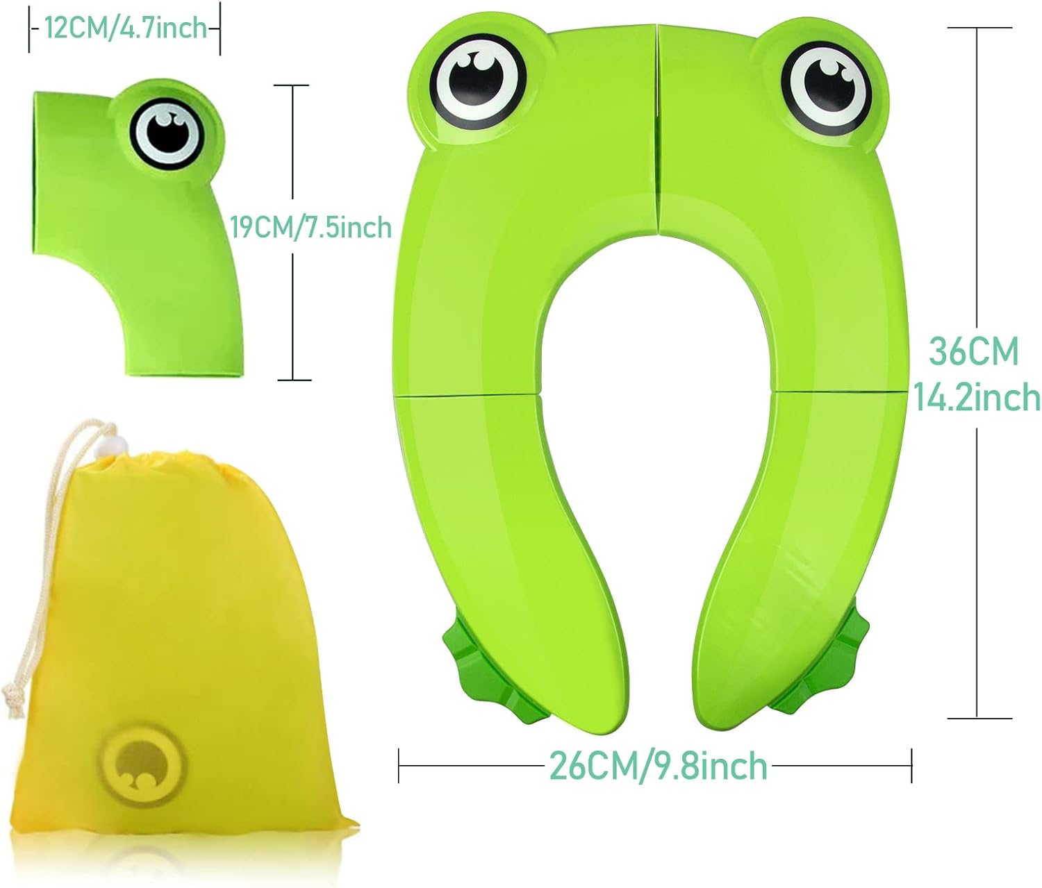 Pejoye Foldable Potty Toilet Training Seat, Travel Portable Toddler Toilet Seat, Folding Potty Training Seat for Kids with 6 Anti Slip Silicone Pads and 1 Carry Bag, Green Frog-6