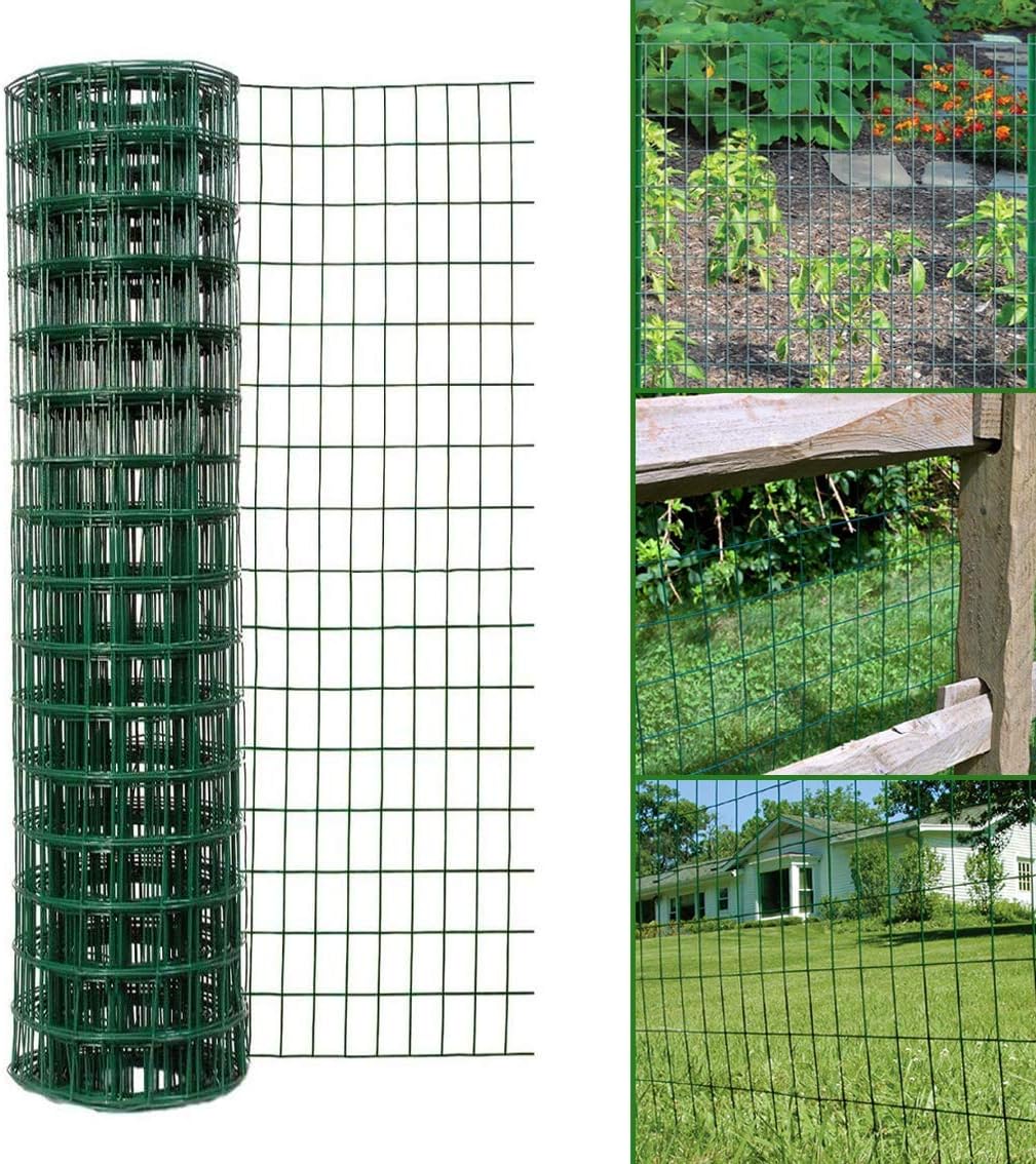 Simpa Multipurpose 1M x 10M - Green PVC Coated Galvanised Steel Wire Garden Fencing Roll – Mesh Hole Spacing 10.16cm x 5.08cm-0