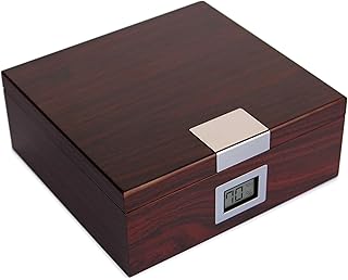 CASE ELEGANCE Handcrafted Cherry Finish Cedar Humidor with Front Digital Hygrometer and Humidifier Solution - Holds (25-50 Cigars) by Case Elegance (Cedar Finish) (Cedar Finish)