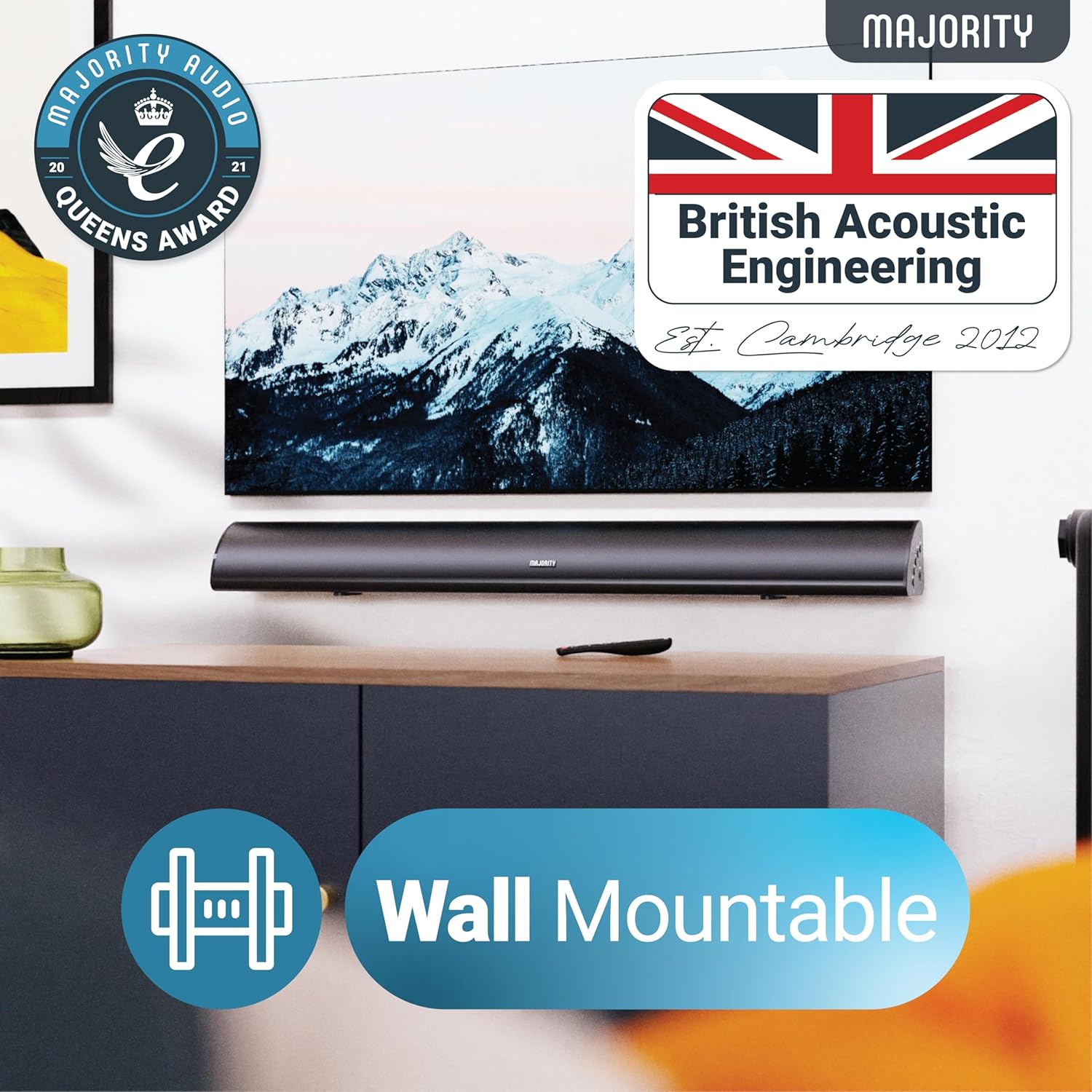 MAJORITY Bluetooth Sound Bar for TV | Built-in Subwoofer | 120 Watts 2.1 Channel Sound | RCA, Optical, and AUX Connection | Wall Mountable | Remote Control included Snowdon TV Soundbar-2