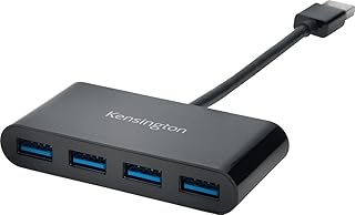 Kensington USB 3.0 4-Port Hub, Transfer Speeds up to 5G bps - Plug and Play Installation, HP, Dell, Windows, Macbook Compatible, K39121EU, black