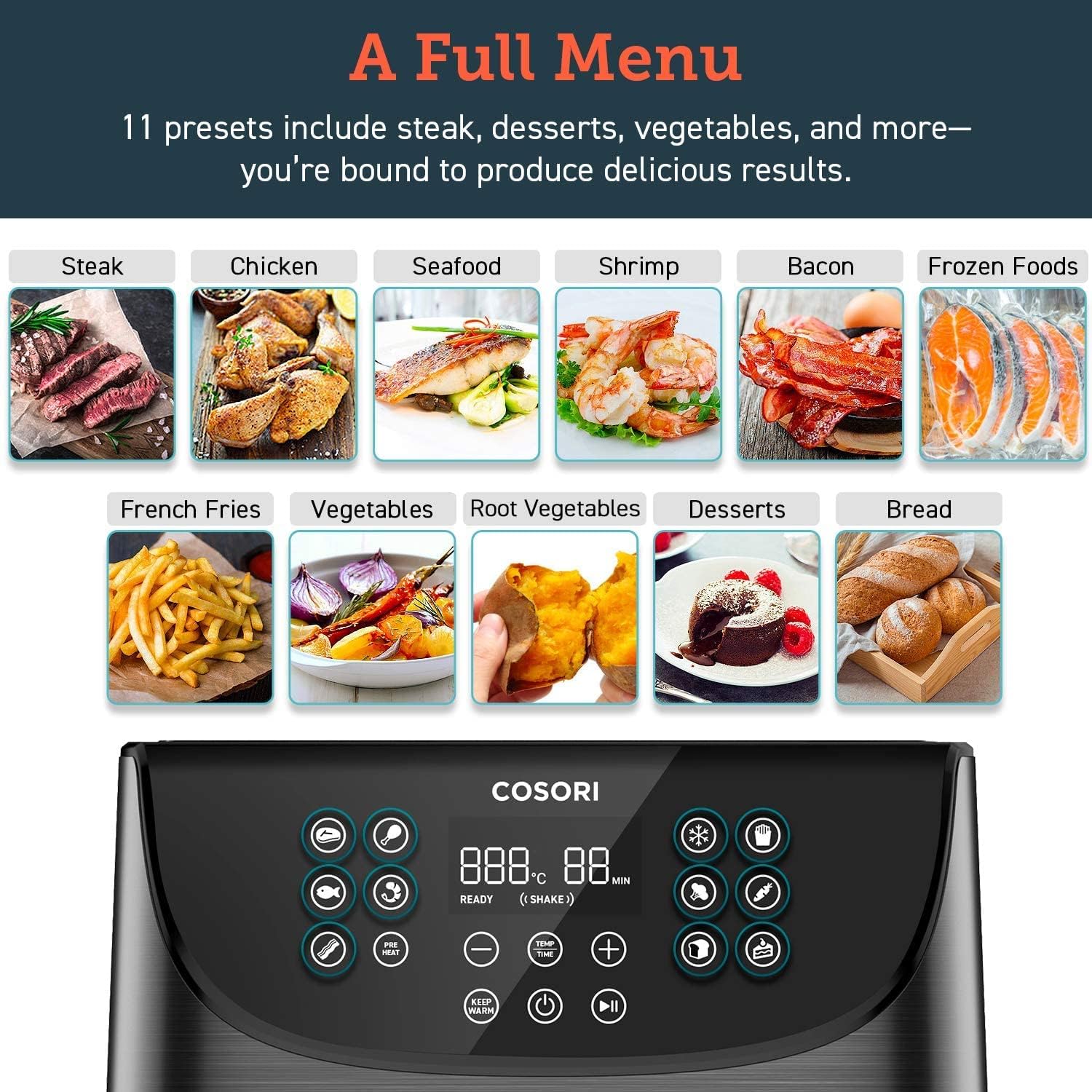 COSORI Air Fryer Oven With Rapid Air Circulation, 100 Recipes Cookbook, 3.5L Air Fryers For Home Use With One-Touch Digital Screen, 11 Cooking Presets, Nonstick Basket,Shake Remind, 1500W-5