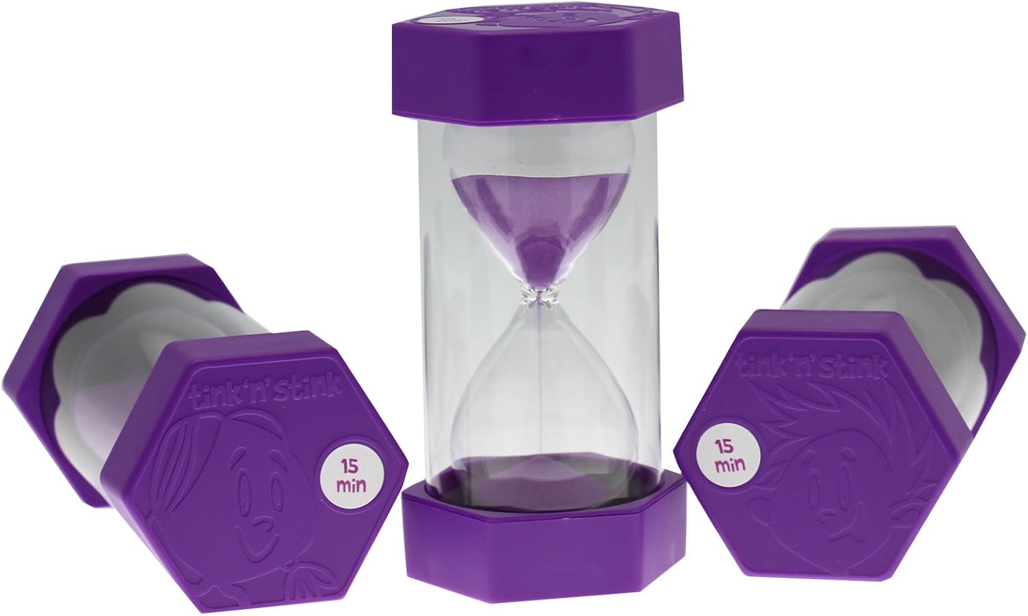 Tink n Stink Large Sand Timer 15 Minute Purple Hourglass with Robust End Caps Quiet Time Management Classroom Exams Meetings Exercise-0