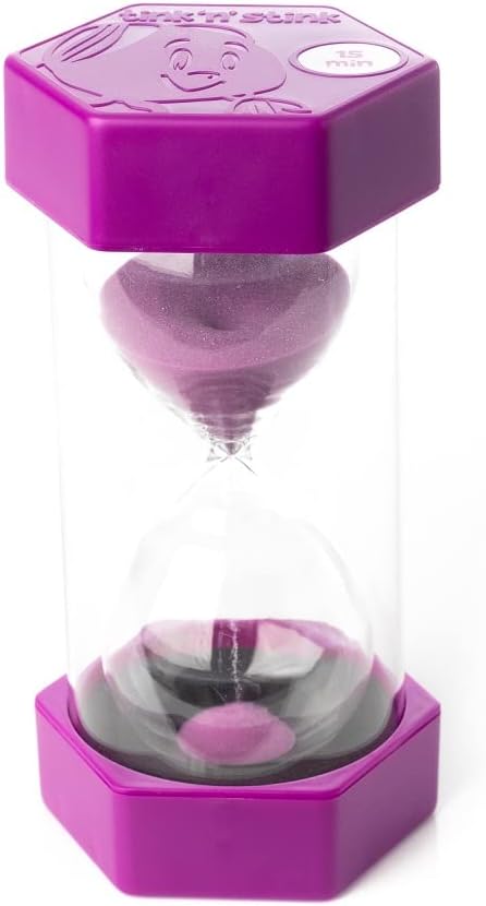 Tink n Stink Large Sand Timer 15 Minute Purple Hourglass with Robust End Caps Quiet Time Management Classroom Exams Meetings Exercise-4