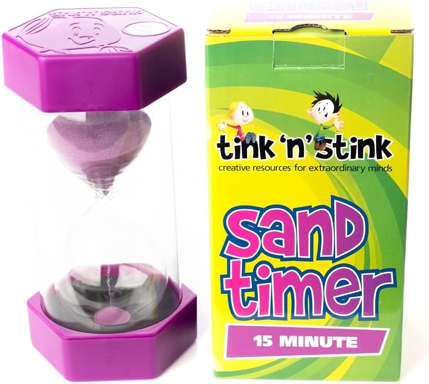 Tink n Stink Large Sand Timer 15 Minute Purple Hourglass with Robust End Caps Quiet Time Management Classroom Exams Meetings Exercise-7