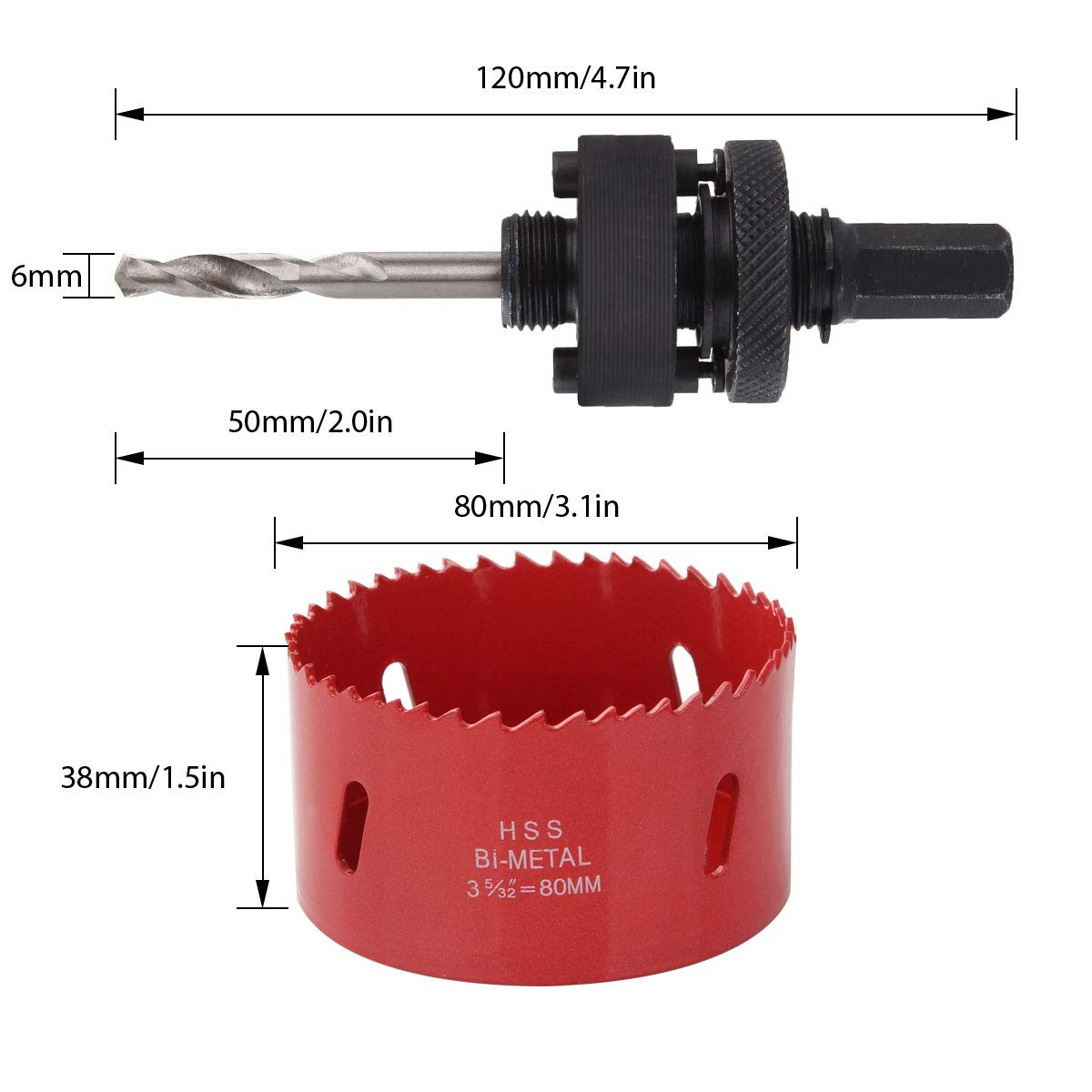 ASelected 80mm BI-Metal Hole Saw M42 HSS Circular Hole Cutter with Hexagon Adapter and Centring Drill Red Bi Metal Holesaw for Plastic, Thin Metal, Cornhole Boards-1