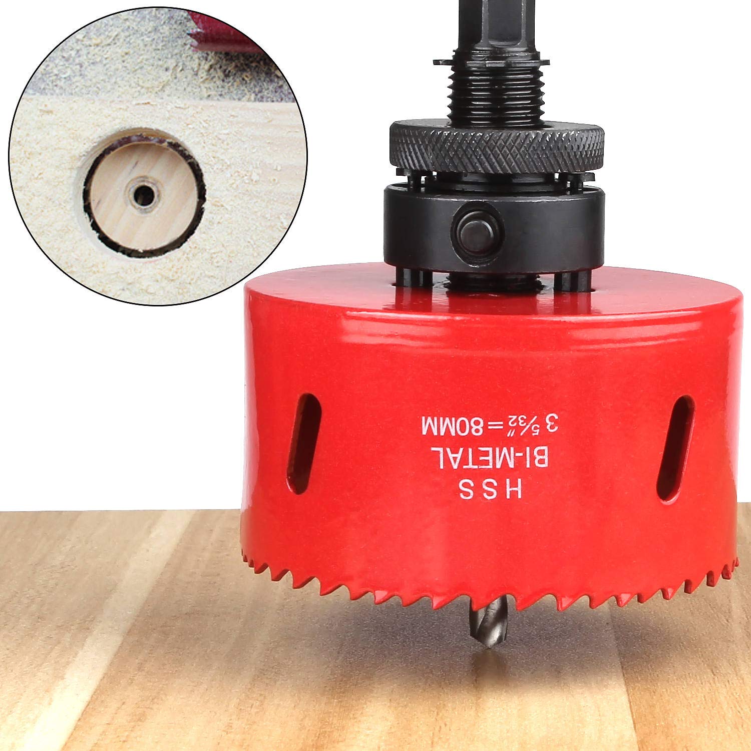 ASelected 80mm BI-Metal Hole Saw M42 HSS Circular Hole Cutter with Hexagon Adapter and Centring Drill Red Bi Metal Holesaw for Plastic, Thin Metal, Cornhole Boards-5