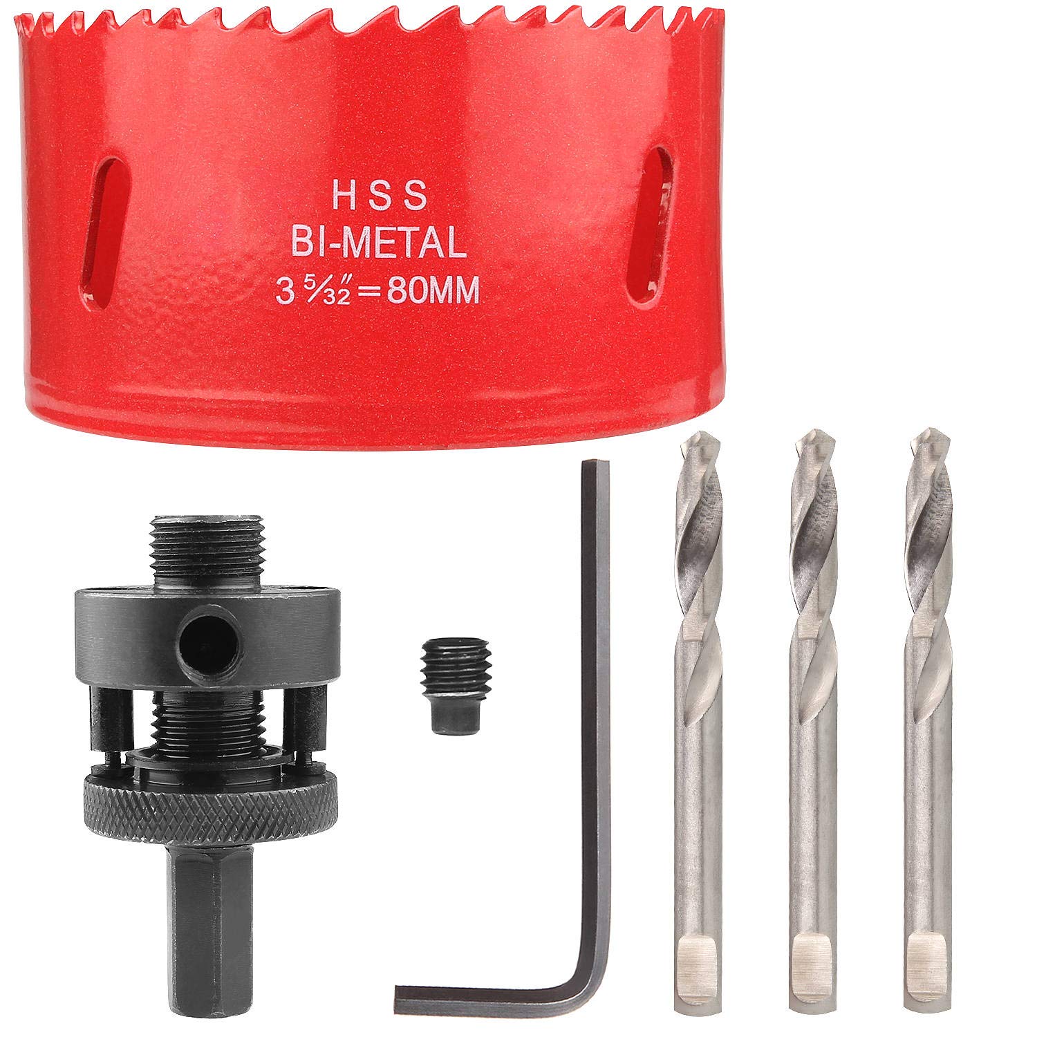 ASelected 80mm BI-Metal Hole Saw M42 HSS Circular Hole Cutter with Hexagon Adapter and Centring Drill Red Bi Metal Holesaw for Plastic, Thin Metal, Cornhole Boards-6