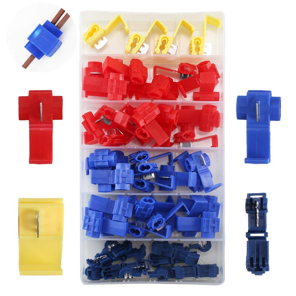 HO2NLE 65pcs Scotch Lock Connectors Scotch Locks Quick Splice Connector Terminals T-Tap Car Electrical Connectors Branch Crimp Connectors Set for Motorcycle Automotive 3 Size Red Blue Yellow-0