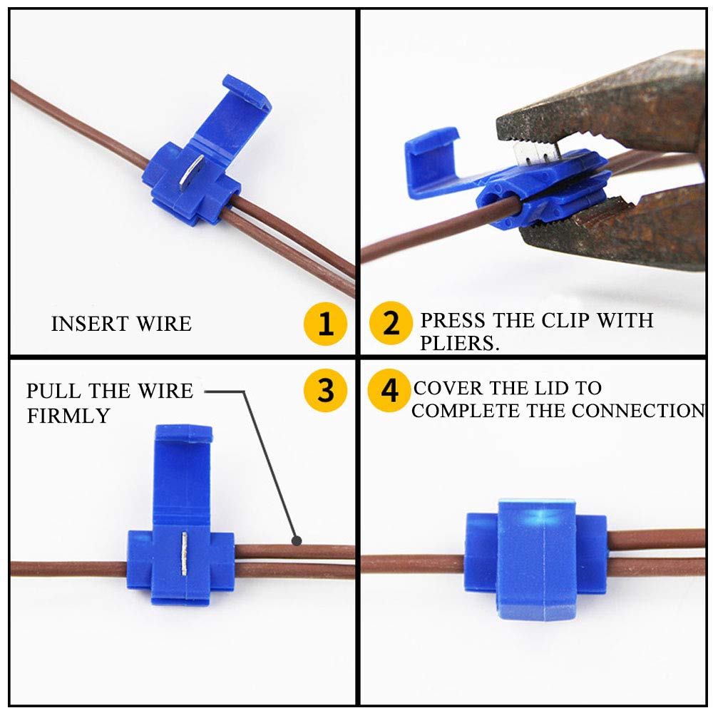 HO2NLE 65pcs Scotch Lock Connectors Scotch Locks Quick Splice Connector Terminals T-Tap Car Electrical Connectors Branch Crimp Connectors Set for Motorcycle Automotive 3 Size Red Blue Yellow-3