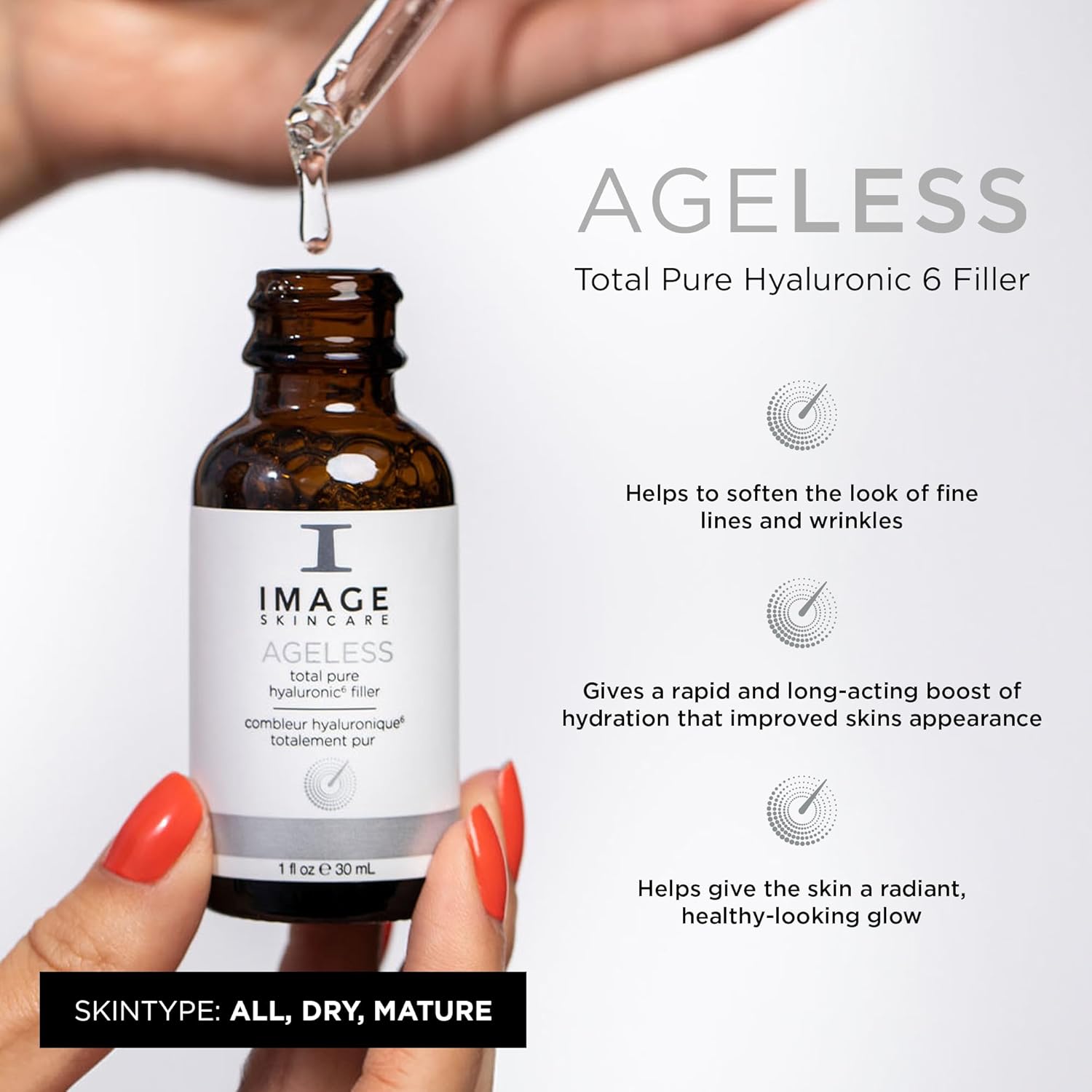 IMAGE Skincare, AGELESS Total Pure Hyaluronic 6 Filler, Facial Hydration Serum, Fill in Look of Fine Lines and Smooth Appearance of Wrinkles, 30 mL-1