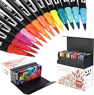 hhhouu 100 Colours Dual Tip Brush Pen Set, Fineliner Pens, Art Markers For Adult and Kid Drawing, Colouring book, Calligraphy Bullet Journal HO-100B