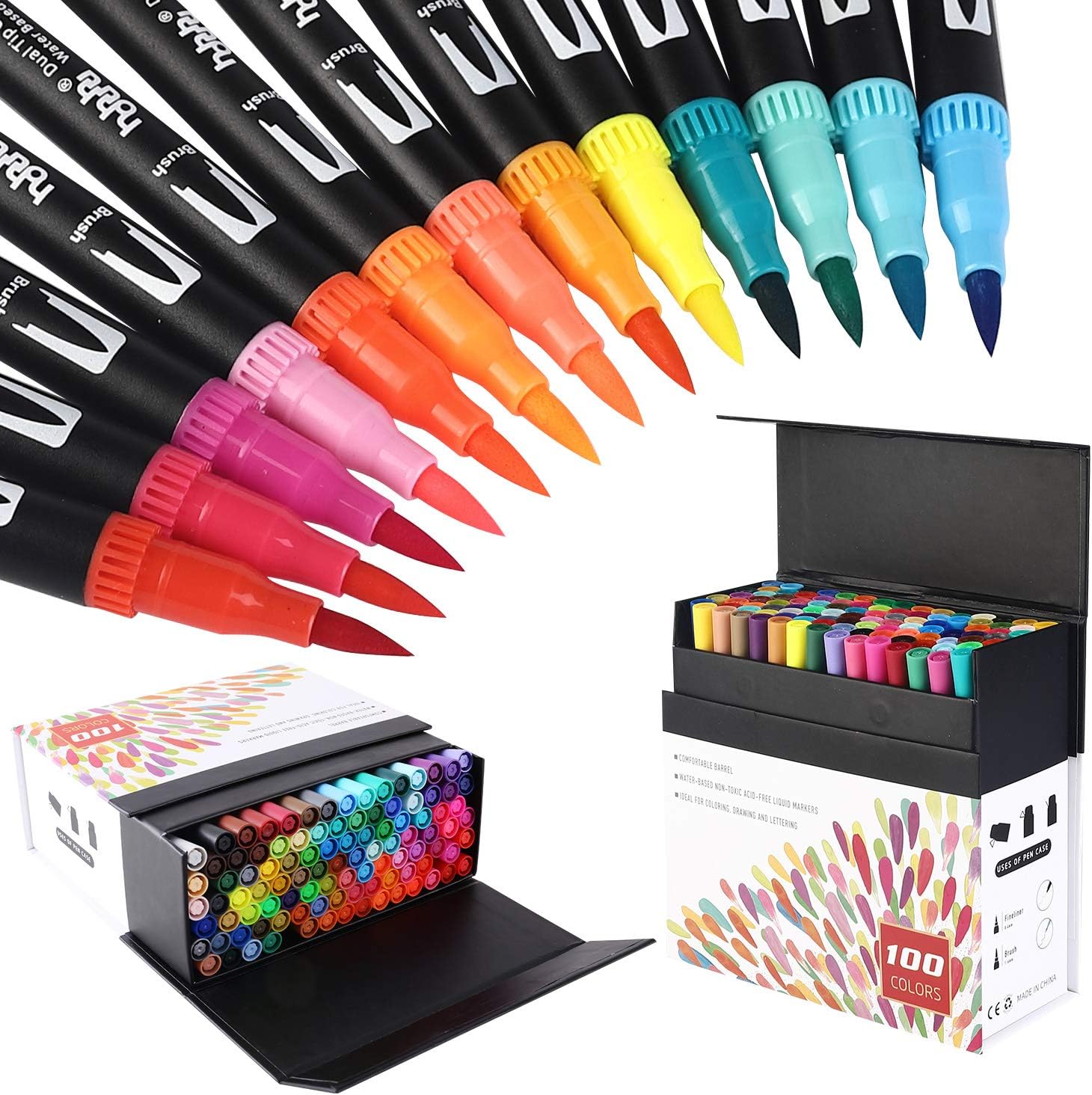 hhhouu 100 Colours Dual Tip Brush Pen Set, Fineliner Pens, Art Markers For Adult and Kid Drawing, Colouring book, Calligraphy Bullet Journal HO-100B-0