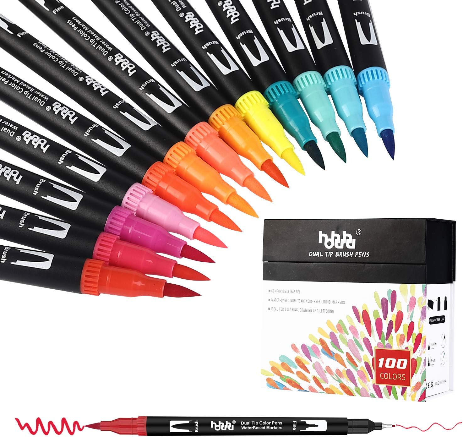 hhhouu 100 Colours Dual Tip Brush Pen Set, Fineliner Pens, Art Markers For Adult and Kid Drawing, Colouring book, Calligraphy Bullet Journal HO-100B-1