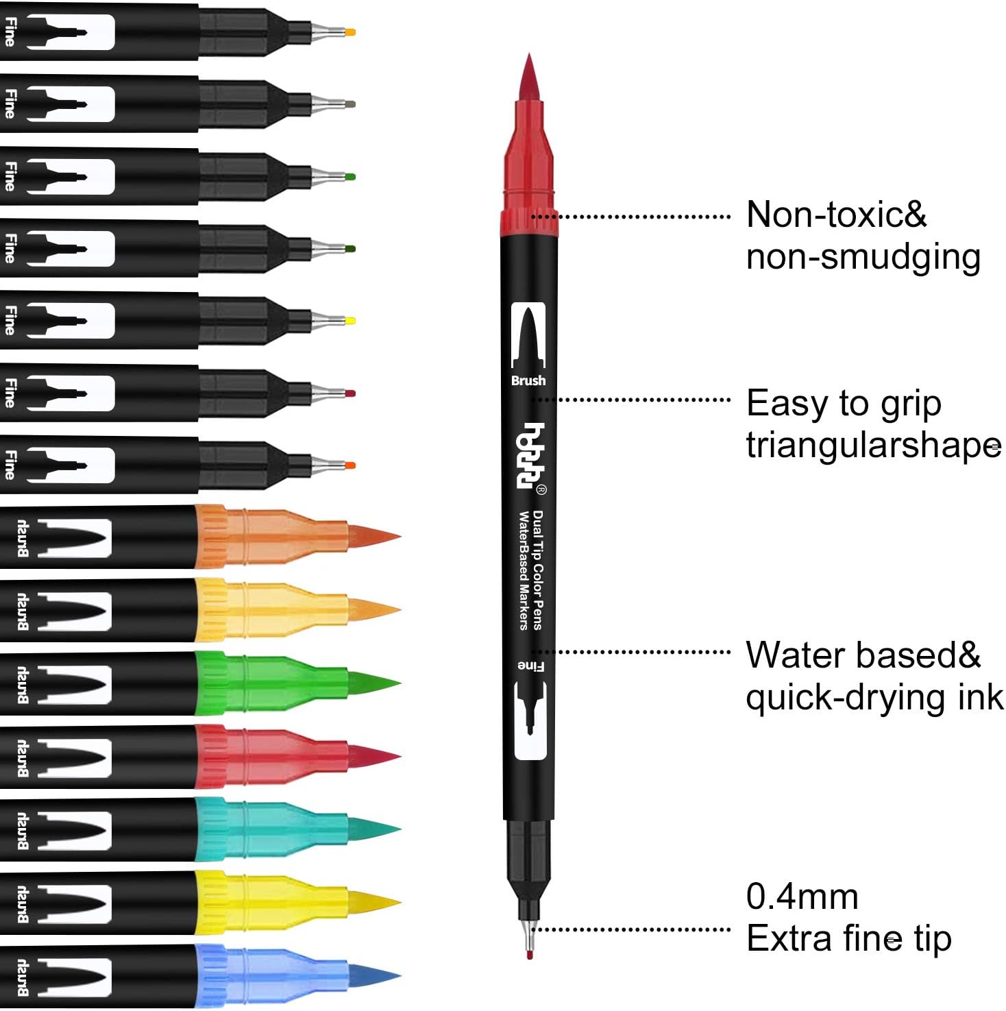 hhhouu 100 Colours Dual Tip Brush Pen Set, Fineliner Pens, Art Markers For Adult and Kid Drawing, Colouring book, Calligraphy Bullet Journal HO-100B-2