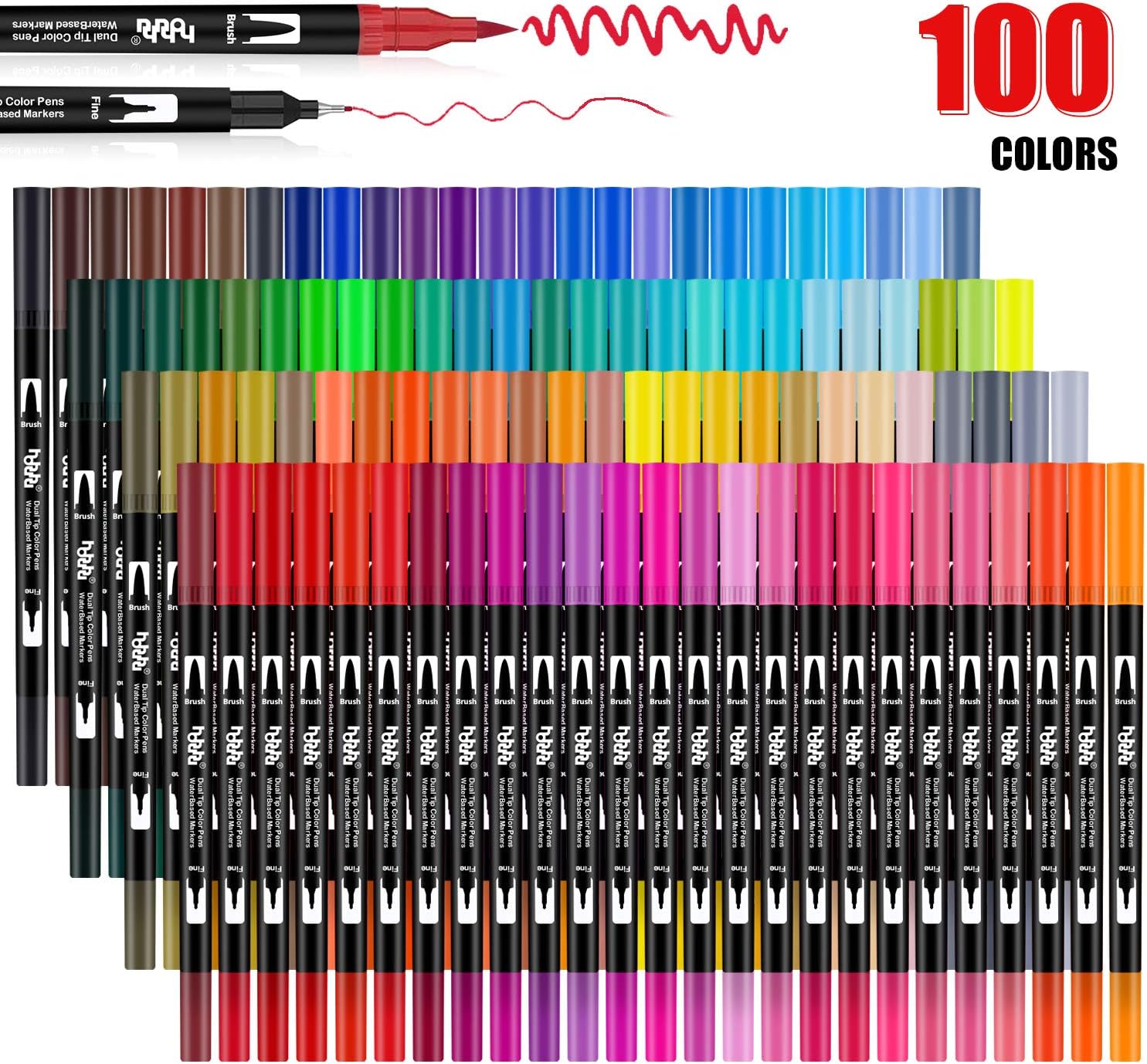 hhhouu 100 Colours Dual Tip Brush Pen Set, Fineliner Pens, Art Markers For Adult and Kid Drawing, Colouring book, Calligraphy Bullet Journal HO-100B-4