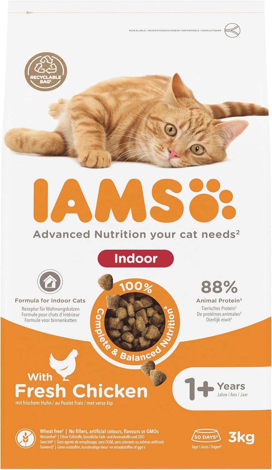 IAMS Indoor Complete Dry Cat Food for Adult and Senior Cats with Chicken 3 kg-1