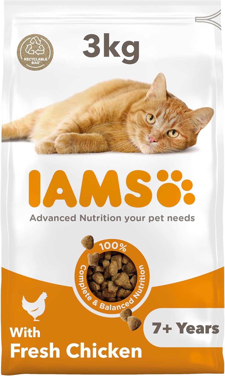 IAMS Complete Dry Cat Food for Senior 7+ Cats with Chicken 3 kg-0