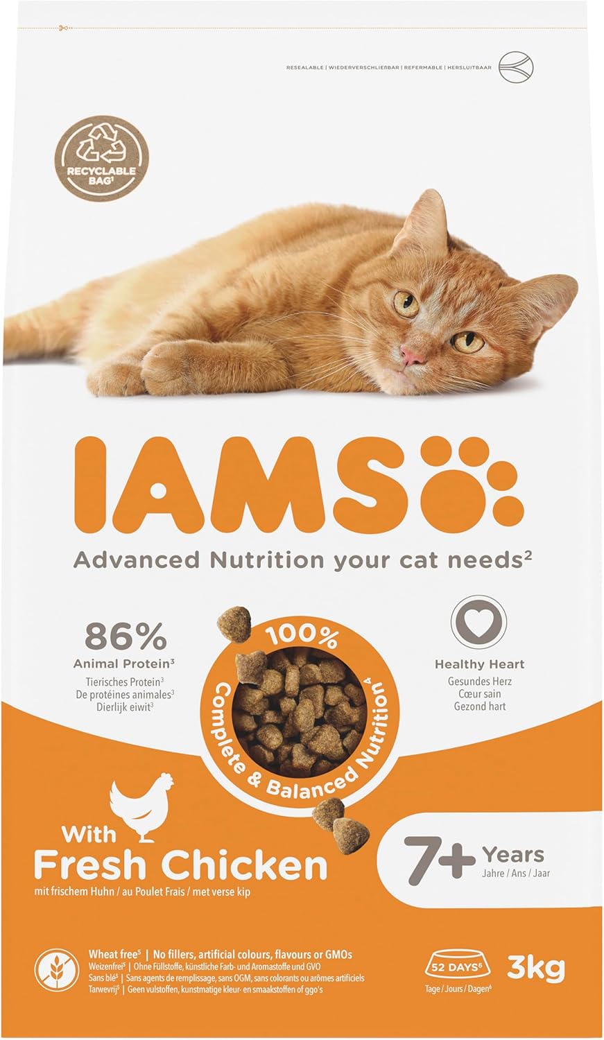 IAMS Complete Dry Cat Food for Senior 7+ Cats with Chicken 3 kg-1