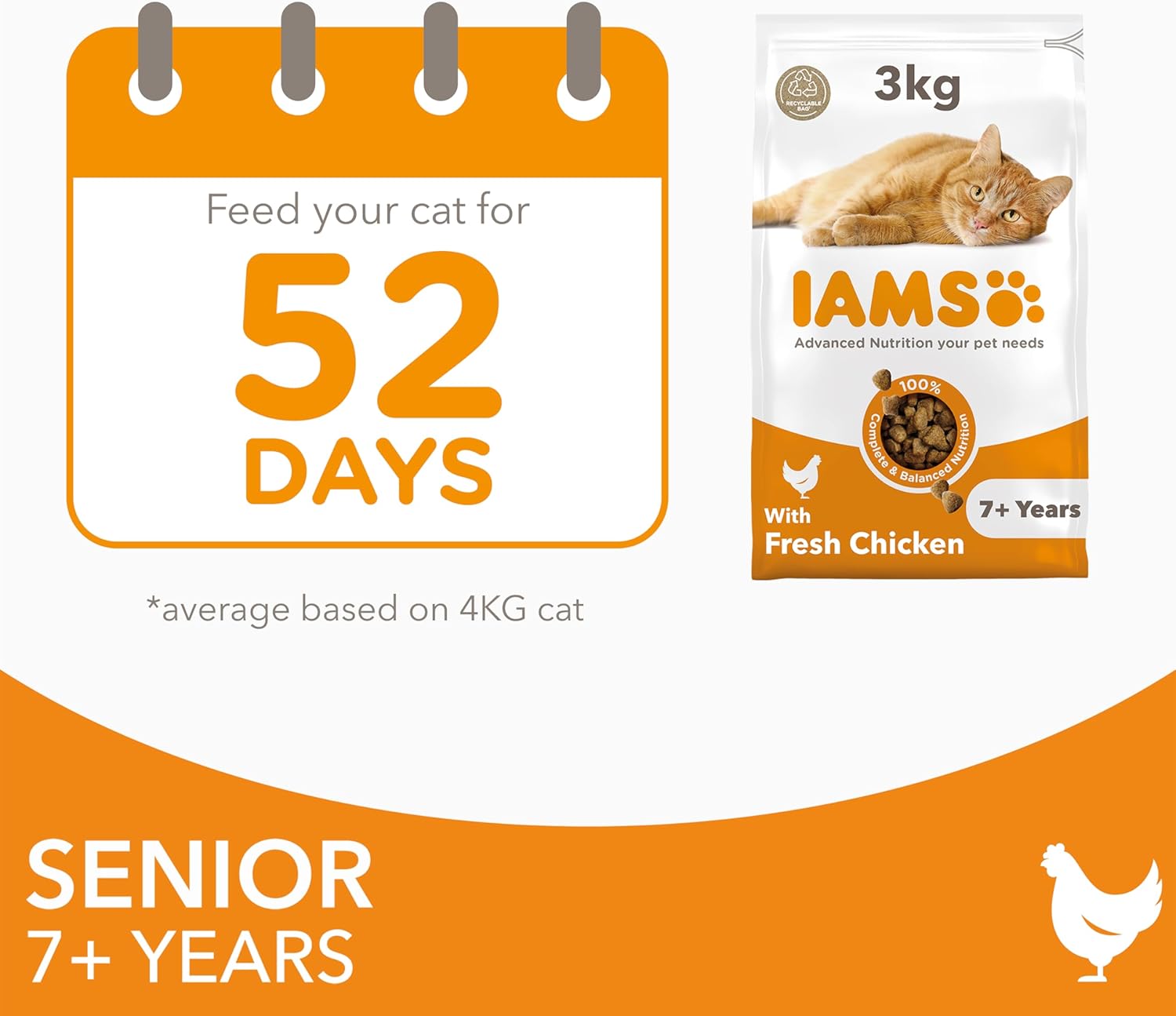 IAMS Complete Dry Cat Food for Senior 7+ Cats with Chicken 3 kg-4