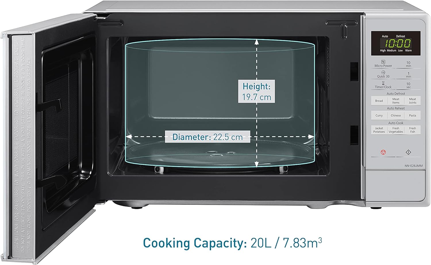 Panasonic NN-E28JMMBPQ Compact Solo Microwave Oven with Turntable, 800 W, 20 Litres, Silver-5