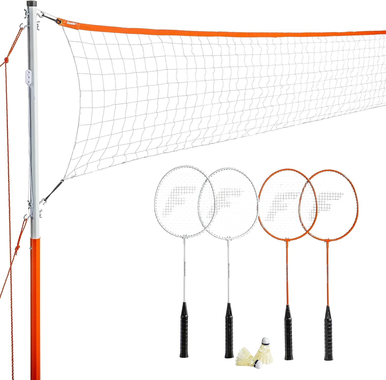 Franklin Sports Badminton Net Sets - Outdoor Backyard + Beach Badminton Net + Equipment Set - (4) Rackets + (2) Birdies + Portable Net Included - Adults + Kids Set-0