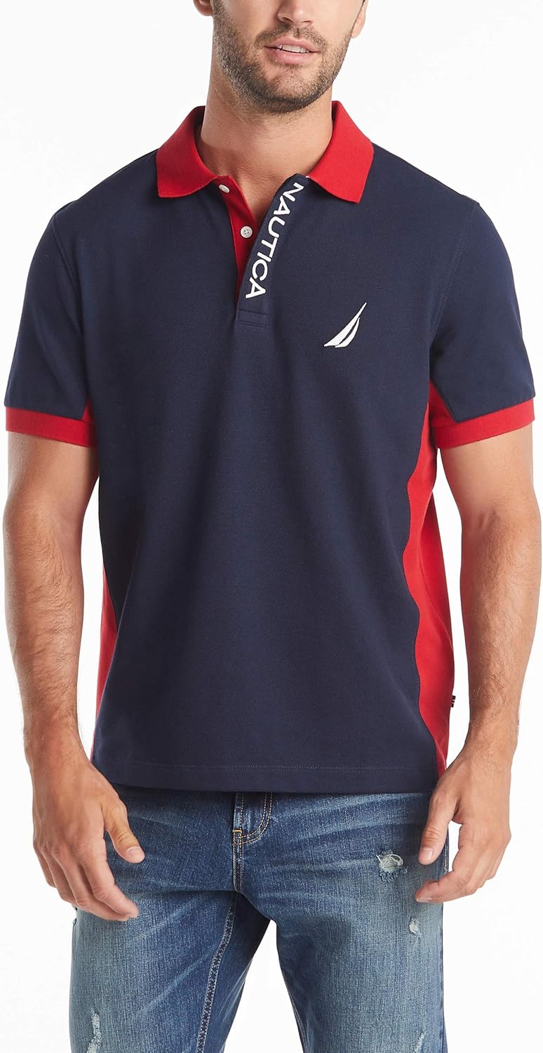 Nautica Men's Short Sleeve Color Block Performance Pique Polo Shirt-5