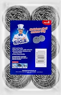 MR.SIGA Stainless Steel Scourer, Pack of 6, 30g