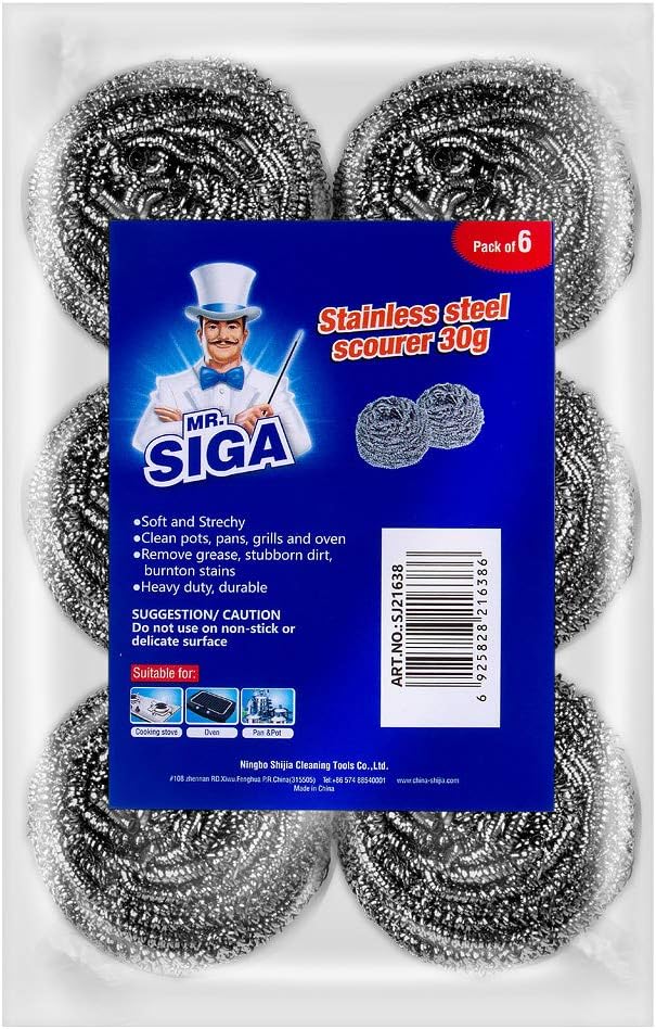 MR.SIGA Stainless Steel Scourer, Pack of 6, 30g-0