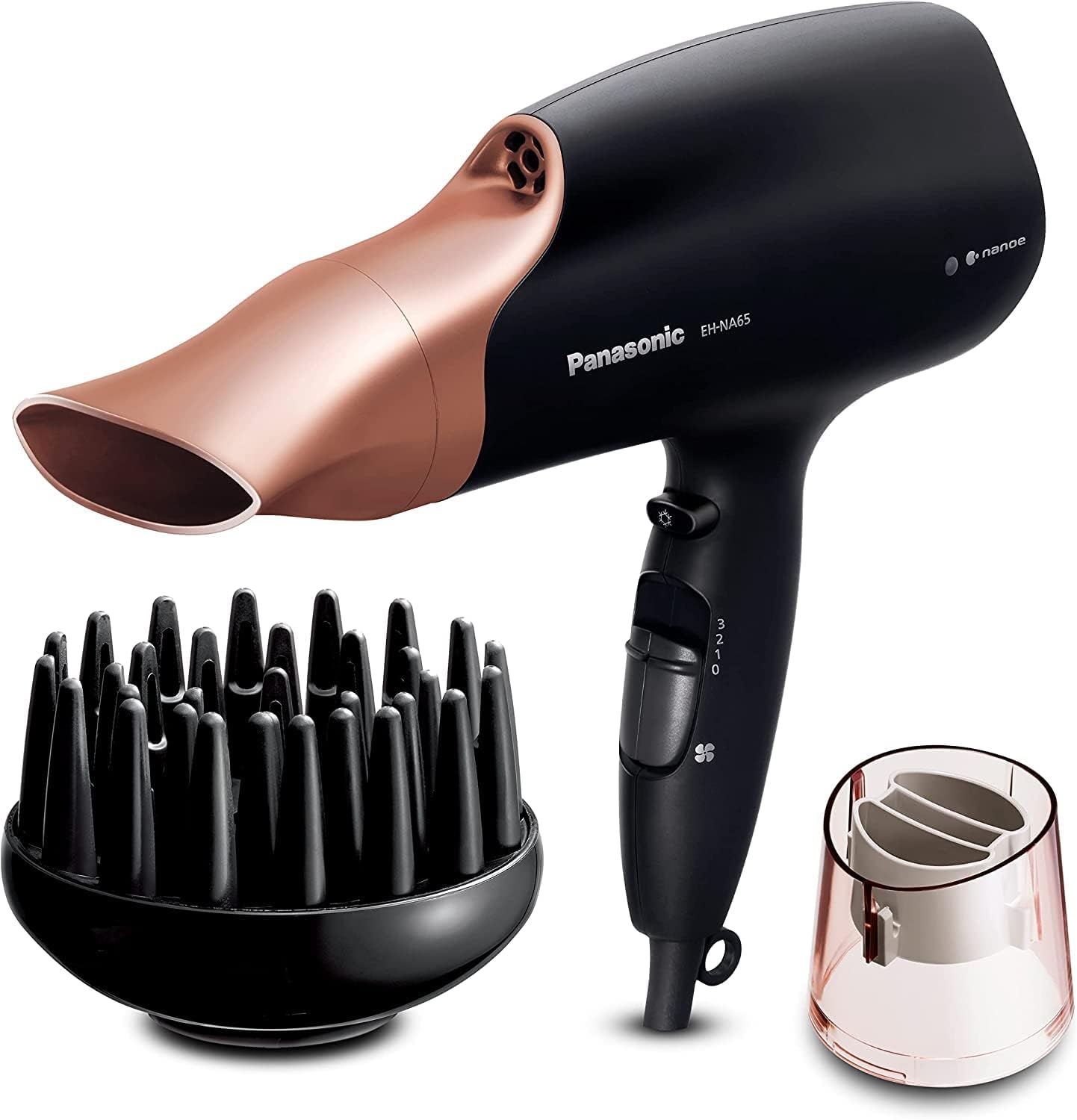 Panasonic EH-NA65CN895 Nanoe Hair Dryer with Diffuser, Quick Dry & Styling Nozzle - Visibly Improved Shine (Rose Gold), Gifts for women-0