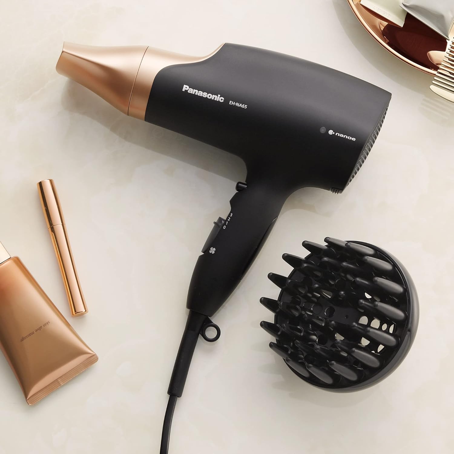 Panasonic EH-NA65CN895 Nanoe Hair Dryer with Diffuser, Quick Dry & Styling Nozzle - Visibly Improved Shine (Rose Gold), Gifts for women-4