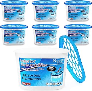 Nyxi Dehumidifier Pack of 6 X 500ml Interior Wardrobe, Ideal to stop Condensation damp, mould mildew & condensation - Remove Moisture and improve air quality Wardrobe, Home, Kitchen, Garage, Caravan