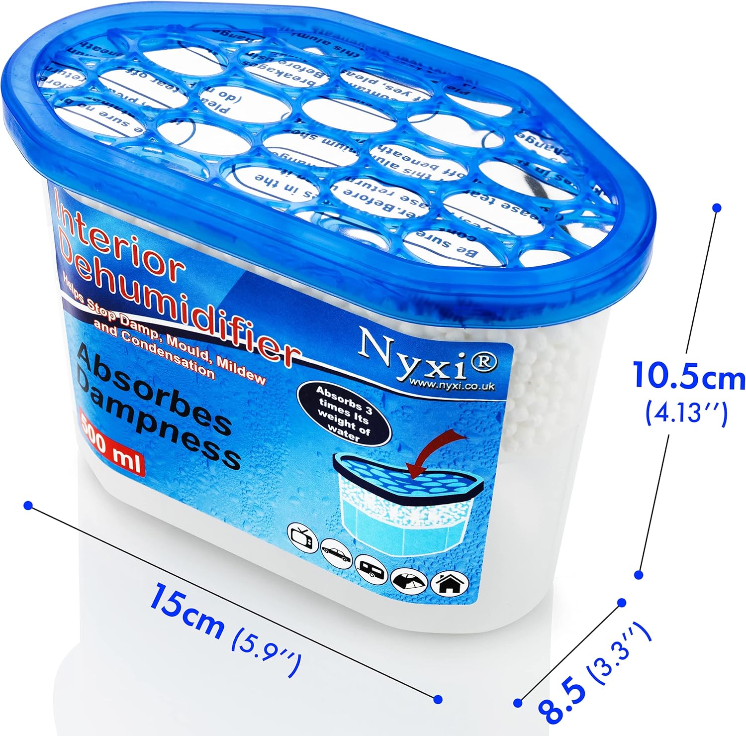 Nyxi Dehumidifier Pack of 6 X 500ml Interior Wardrobe, Ideal to stop Condensation damp, mould mildew & condensation - Remove Moisture and improve air quality Wardrobe, Home, Kitchen, Garage, Caravan-6