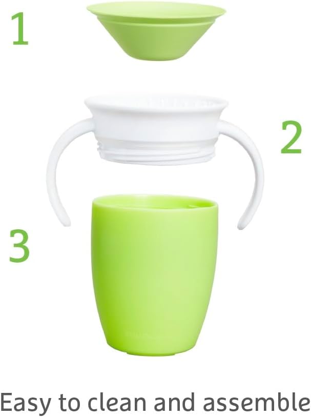 Munchkin Miracle 360 Sippy Cup | Trainer Toddler Cup | BPA Free Baby & Toddler Cups w.Handles | Non Spill Cup | Dishwasher Safe Baby Cup | Leakproof Cup | 6+ Months| 7oz/207ml | 2 Pack | Blue/Green-3